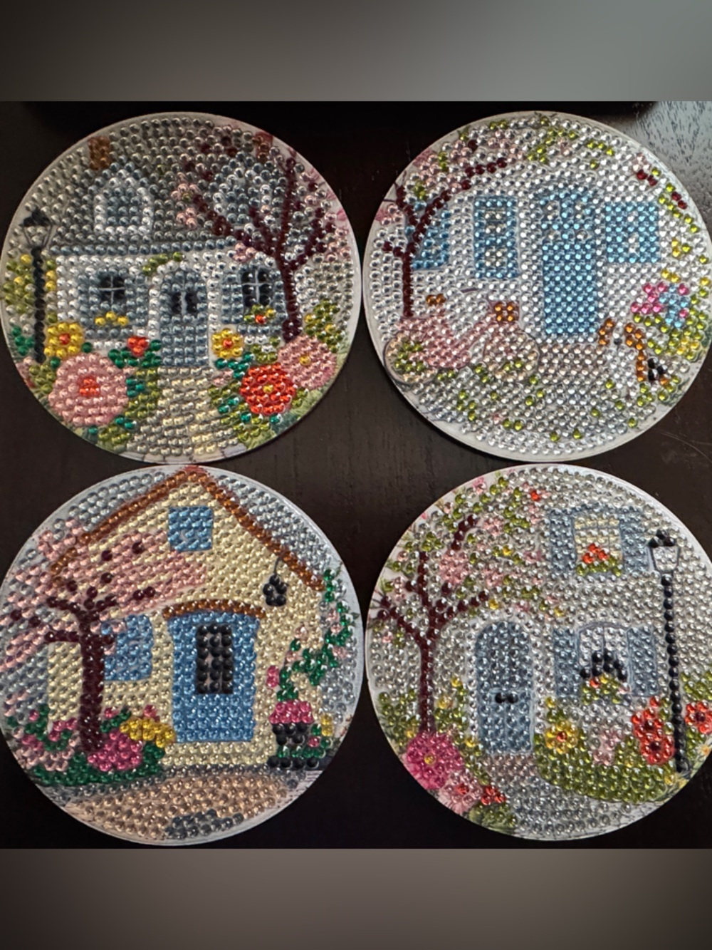 🏡 Cottage Coaster Set - Cottage Garden Design – Set of 4 with Holder